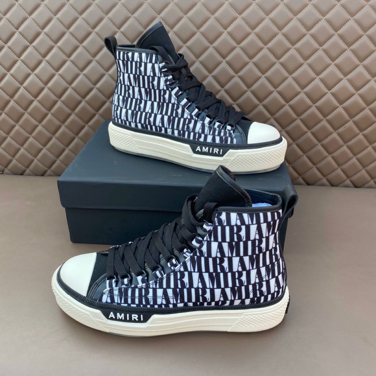 Amiri Logo-Print Canvas High-Top Sneakers - DesignerGu