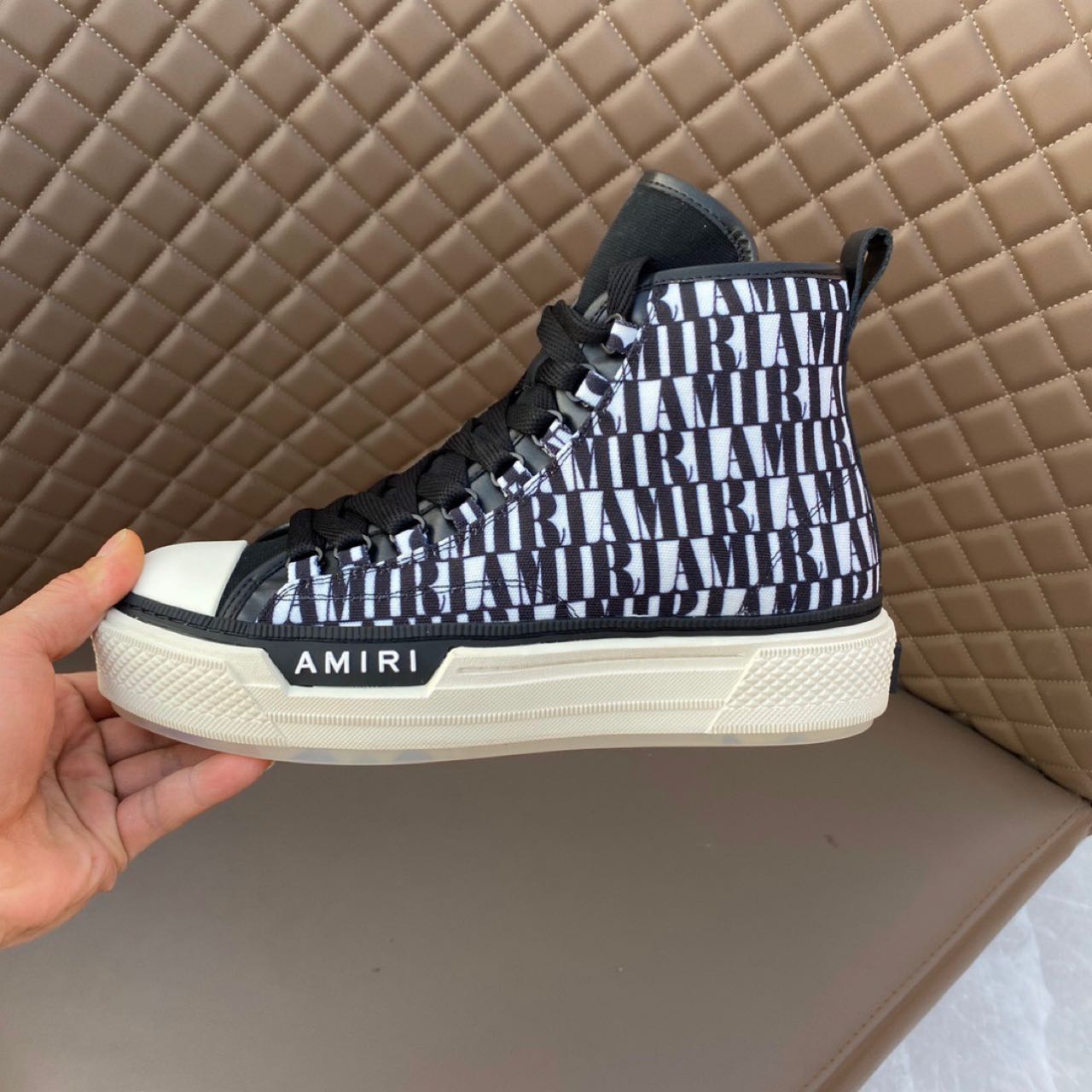 Amiri Logo-Print Canvas High-Top Sneakers - DesignerGu