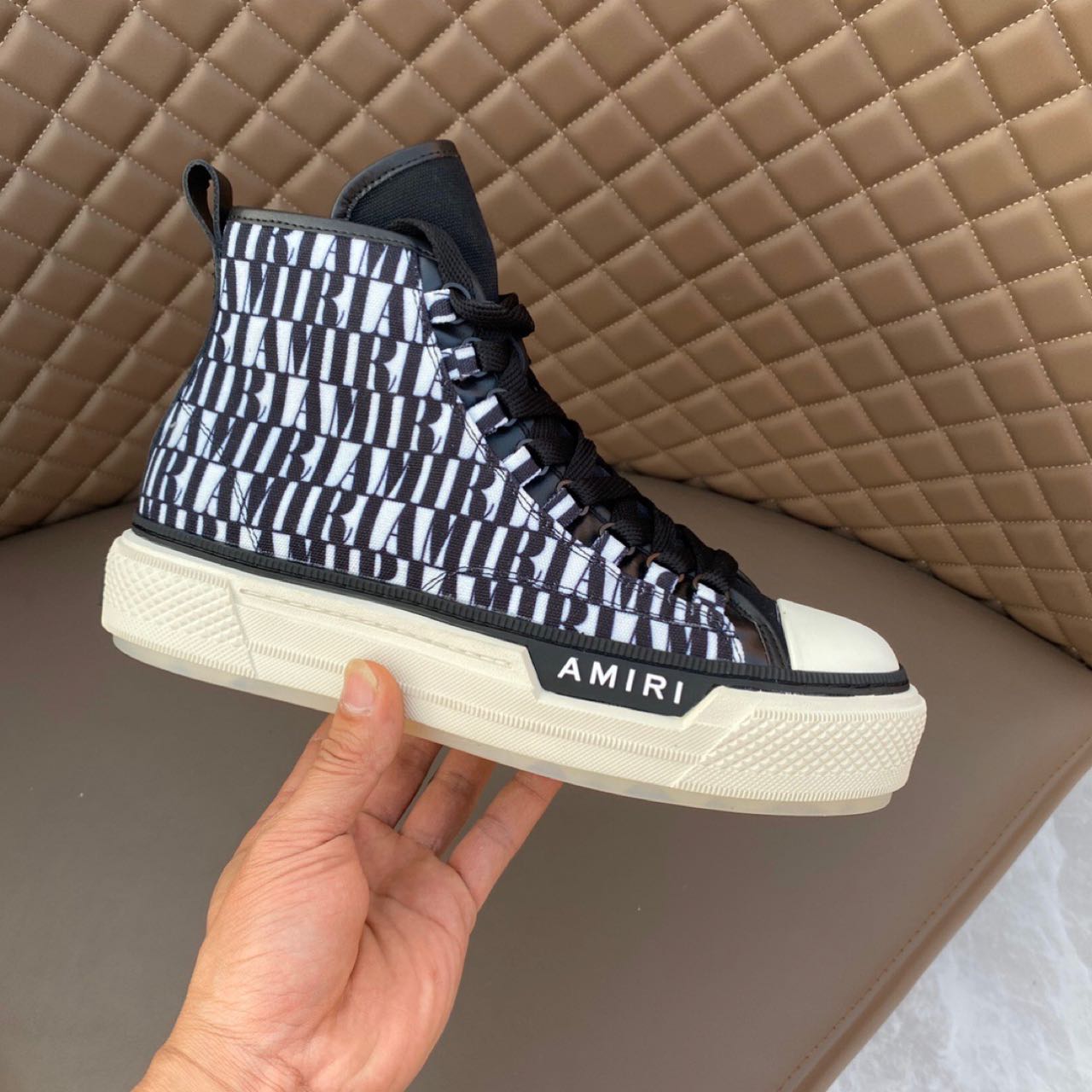 Amiri Logo-Print Canvas High-Top Sneakers - DesignerGu