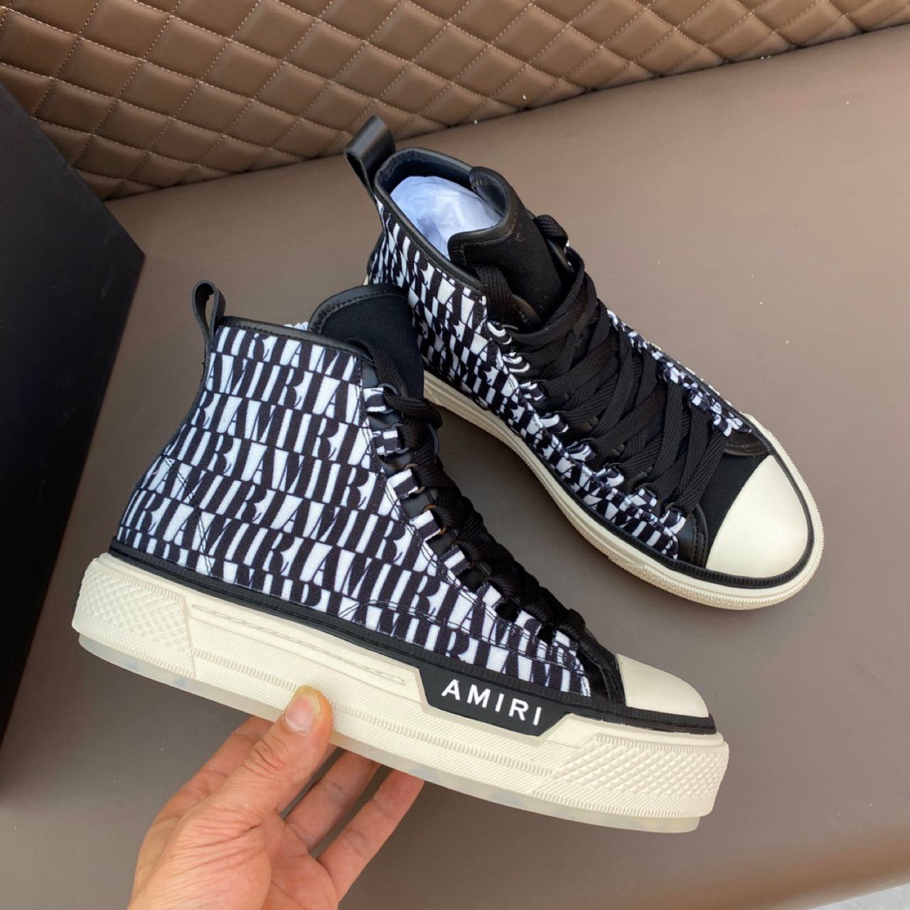 Amiri Logo-Print Canvas High-Top Sneakers - DesignerGu