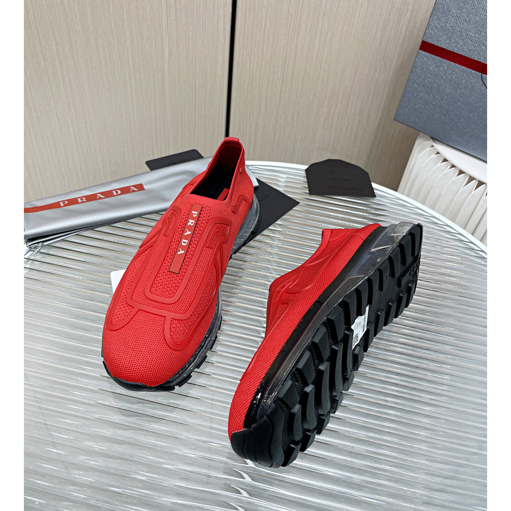 Prada Logo Sneakers In Red - DesignerGu