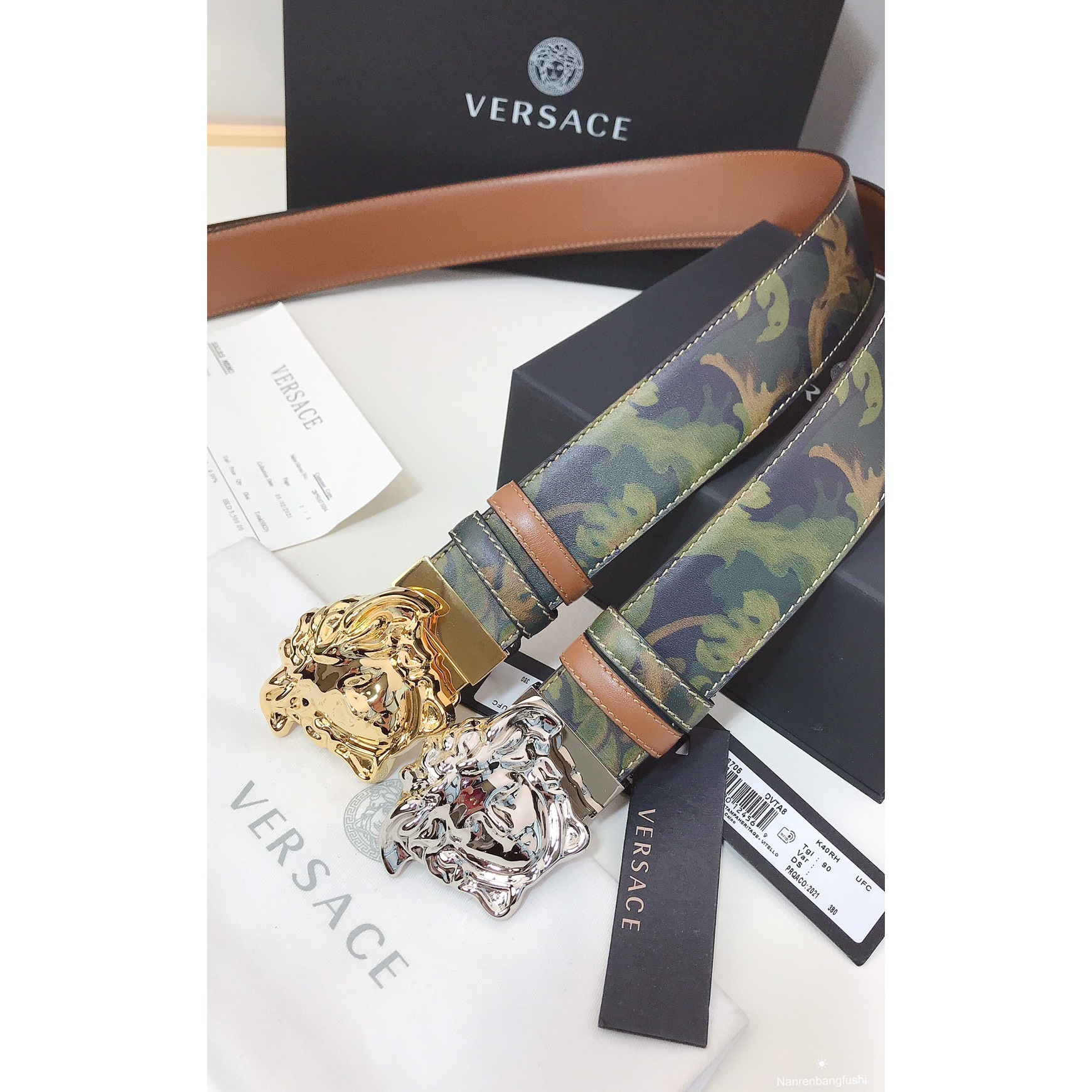 Versace Barocco Print Palazzo 40 MM Belt  - DesignerGu