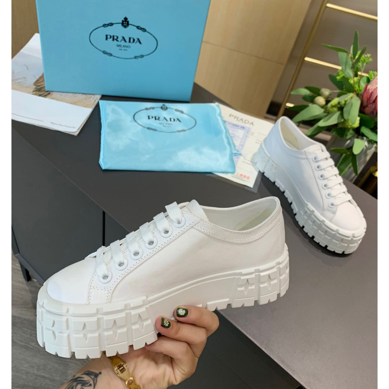 Prada Logo Sneakers In White - DesignerGu