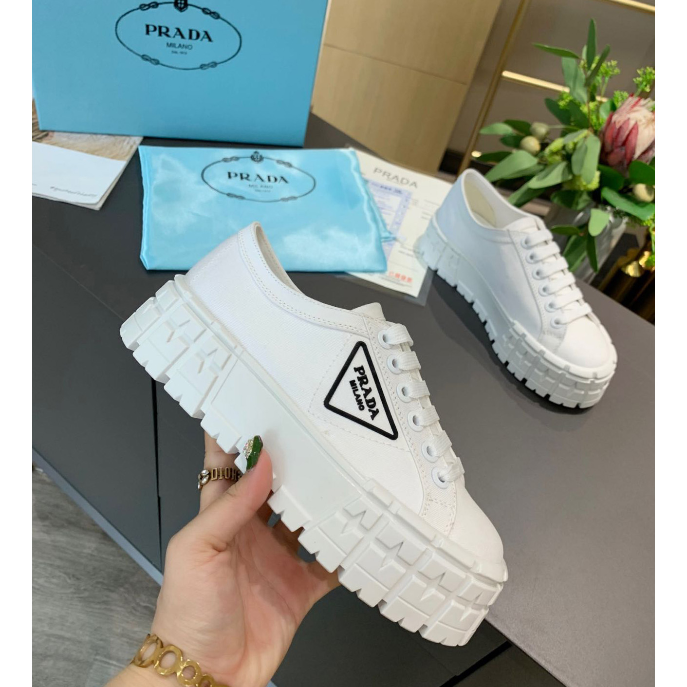 Prada Logo Sneakers In White - DesignerGu