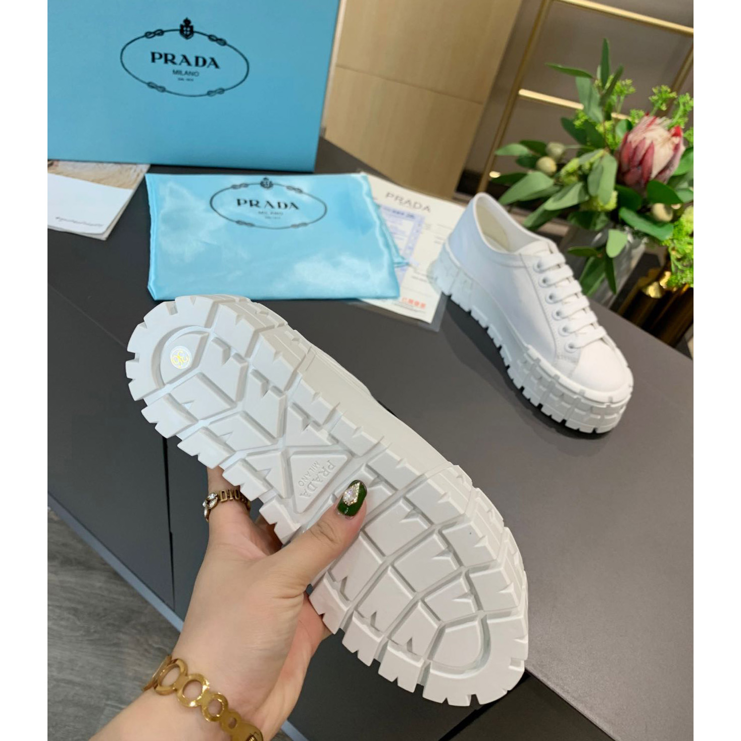 Prada Logo Sneakers In White - DesignerGu