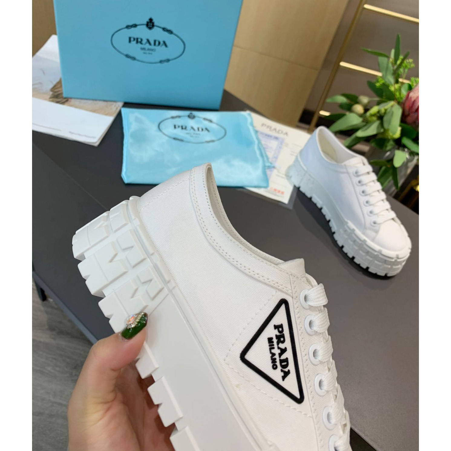 Prada Logo Sneakers In White - DesignerGu