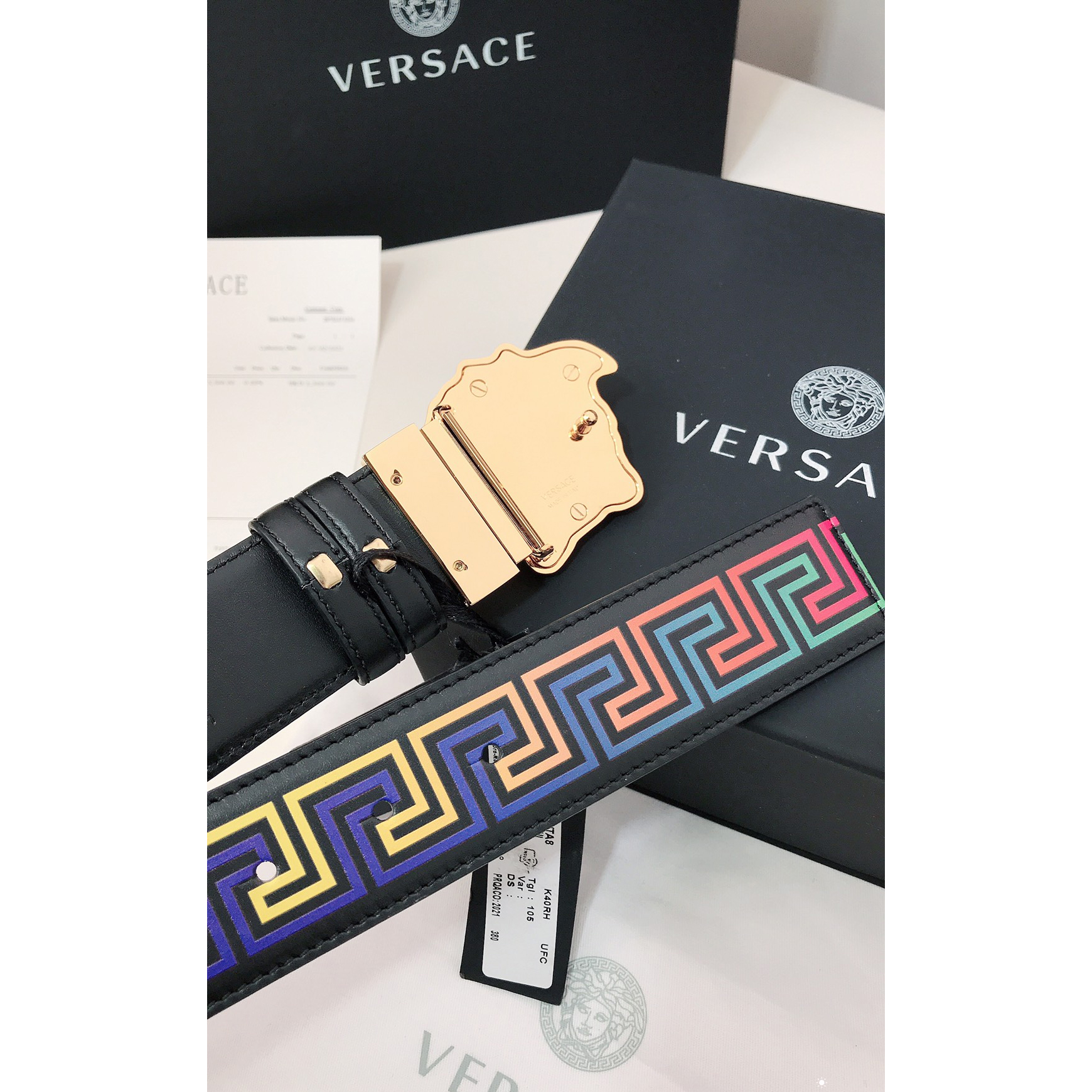 Versace Barocco Print Palazzo 40 MM Belt  - DesignerGu