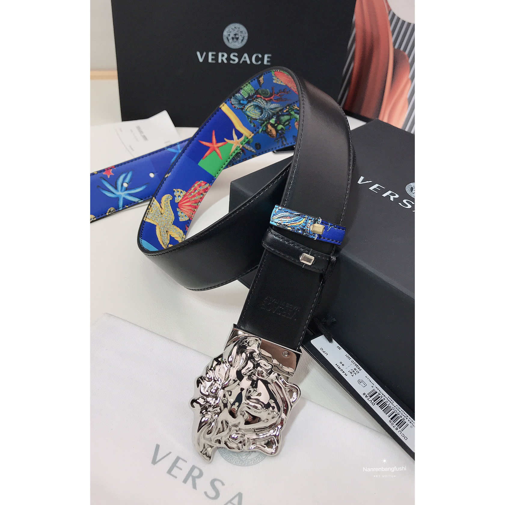 Versace Marine Organism Print 40 MM Belt  - DesignerGu