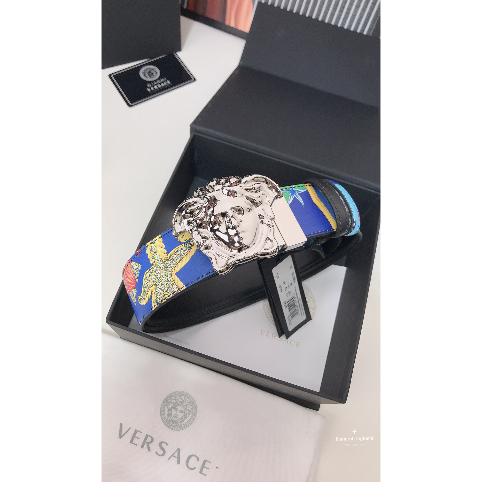 Versace Marine Organism Print 40 MM Belt  - DesignerGu