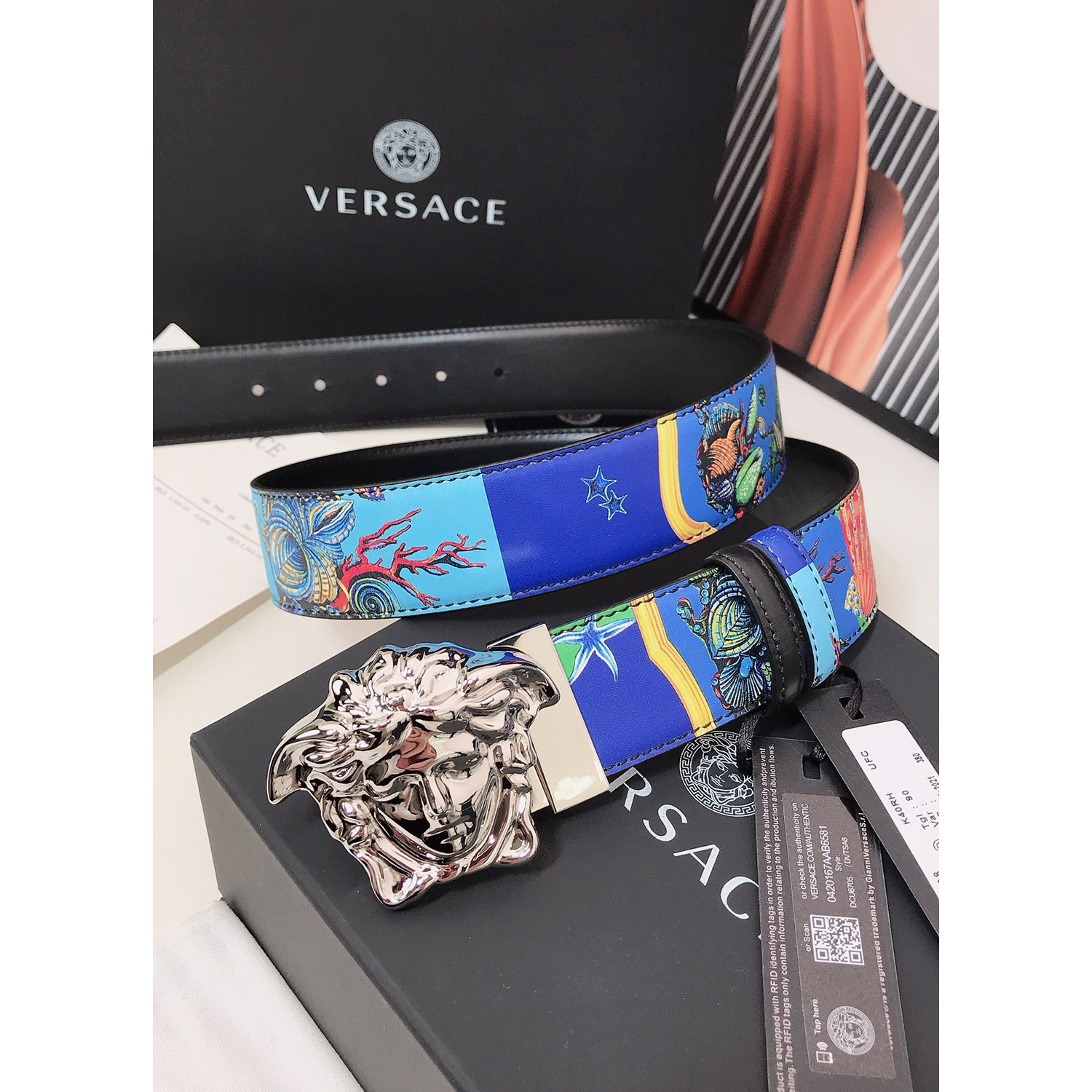 Versace Marine Organism Print 40 MM Belt  - DesignerGu