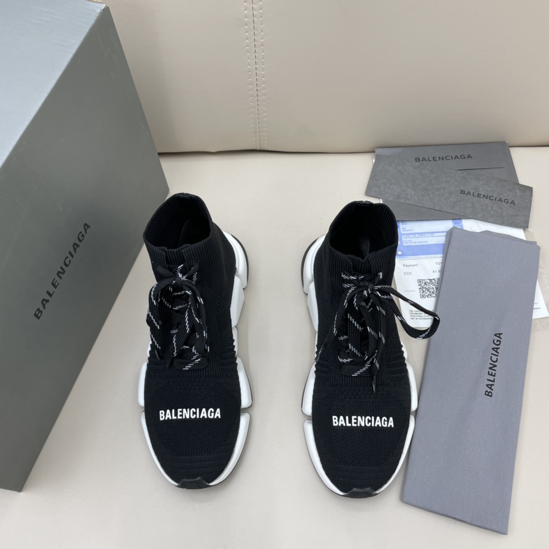 Balenciaga Speed 2.0 Lace-Up Sneaker In Black/White - DesignerGu