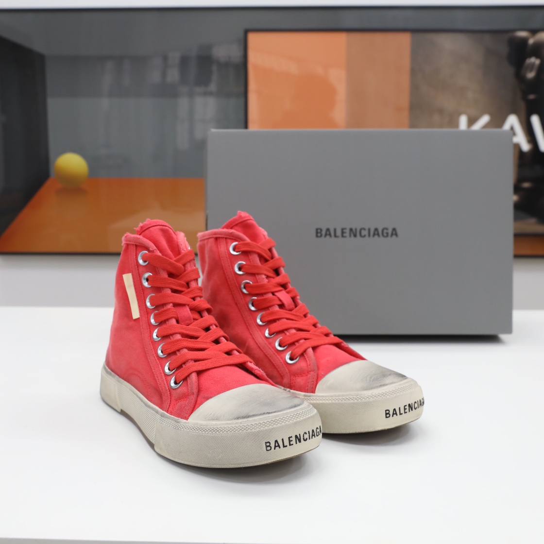 Balenciaga Men's  Paris High Top Sneaker In Red - DesignerGu