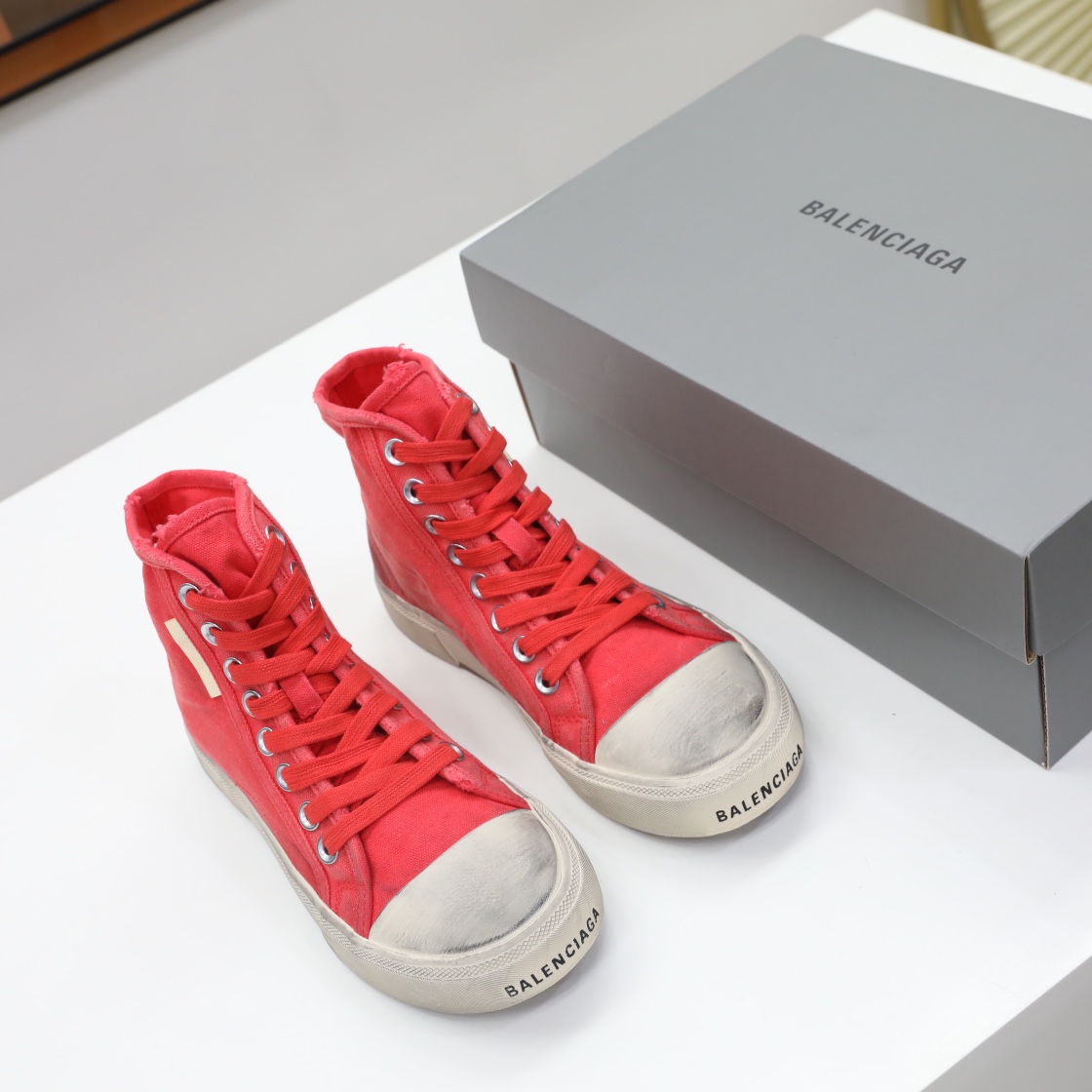 Balenciaga Men's  Paris High Top Sneaker In Red - DesignerGu