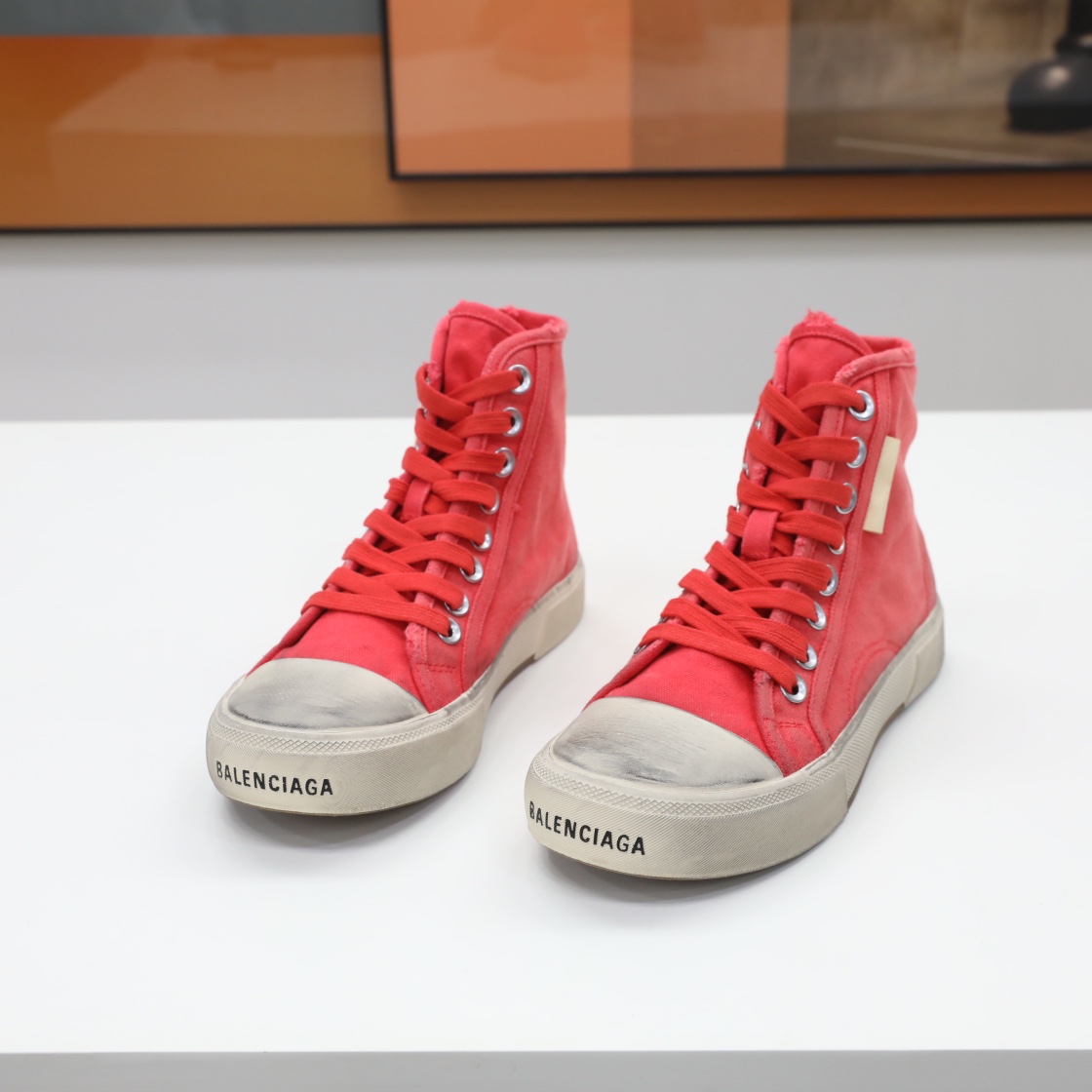 Balenciaga Men's  Paris High Top Sneaker In Red - DesignerGu