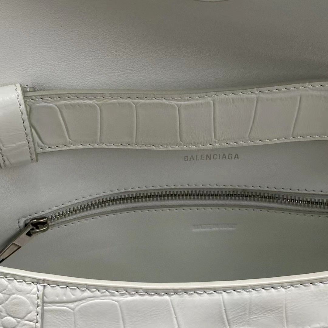 Balenciaga Women's Downtown Small Shoulder Bag Crocodile Embossed In White（29-18-10CM） - DesignerGu