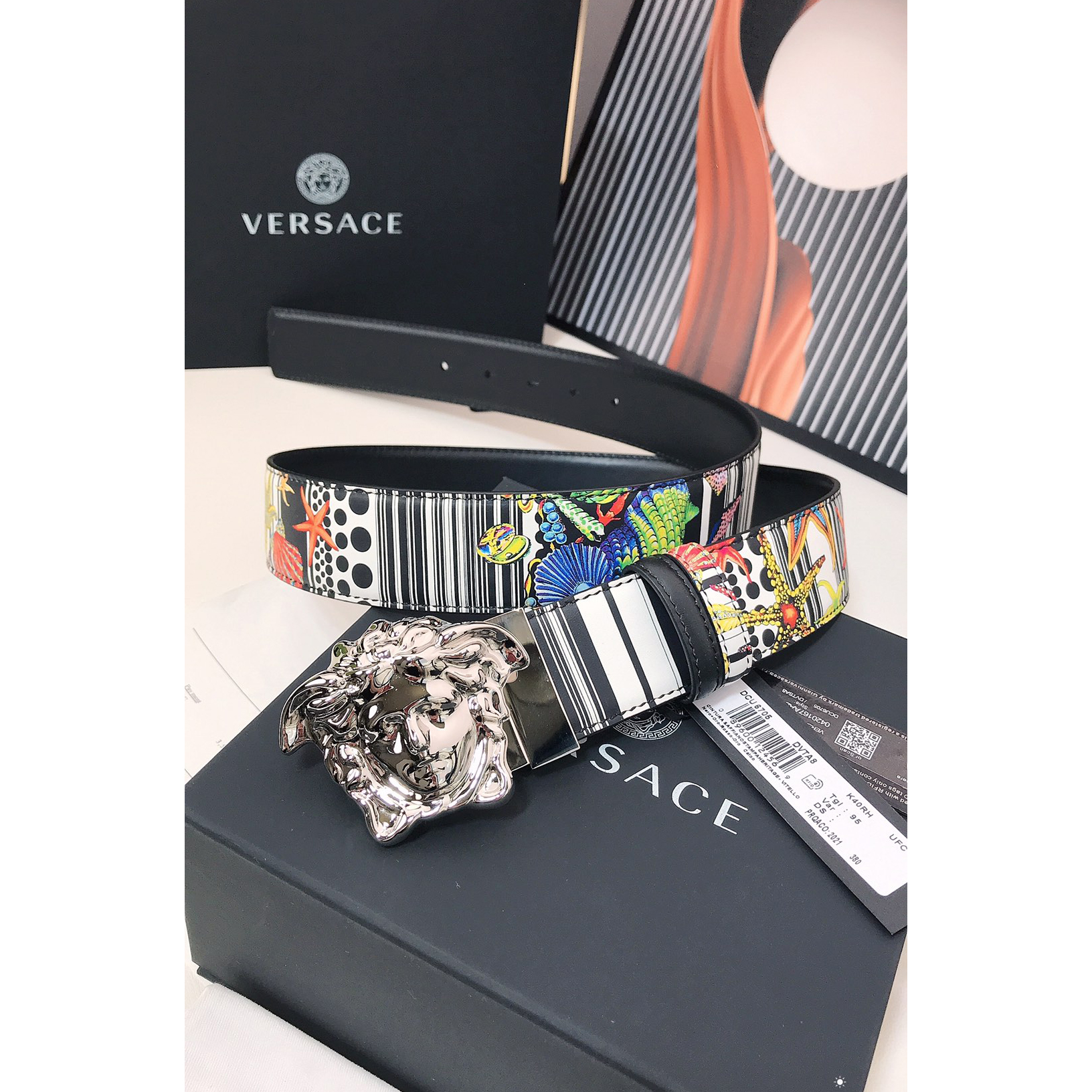 Versace Marine Organism Print 40 MM Belt  - DesignerGu