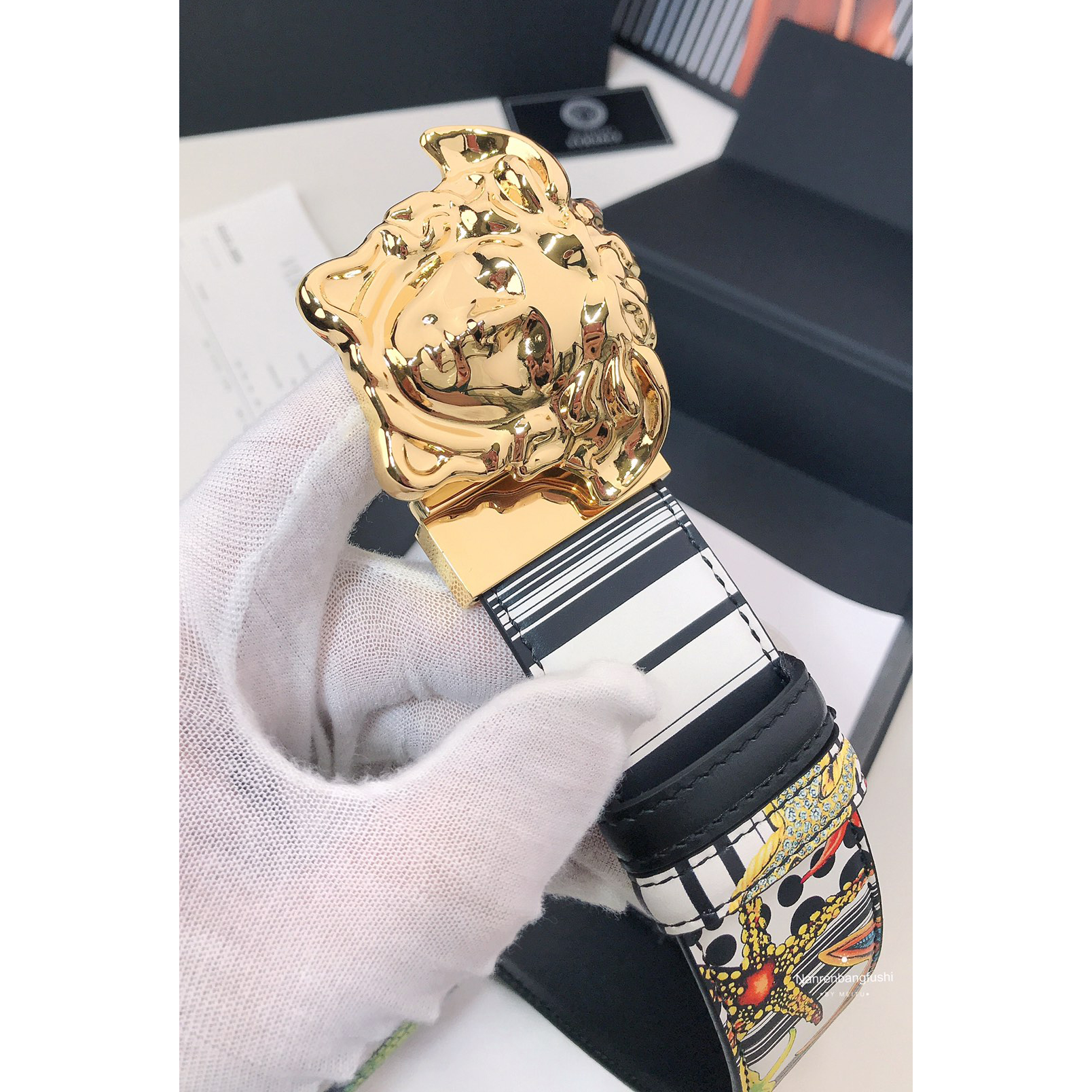 Versace Marine Organism Print 40 MM Belt  - DesignerGu