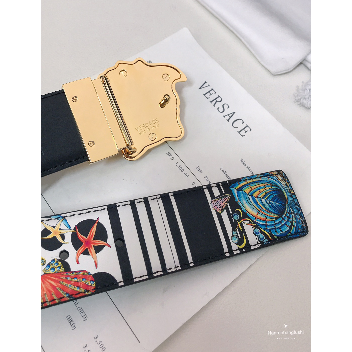 Versace Marine Organism Print 40 MM Belt  - DesignerGu