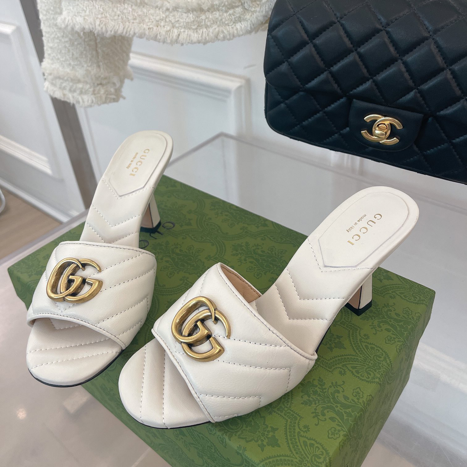 Gucci Women's Double G Slide Sandal With Heel Height Of 7.5cm - DesignerGu