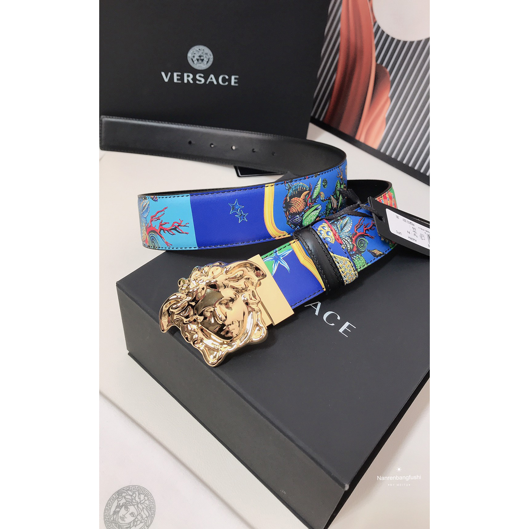 Versace Marine Organism Print 40 MM Belt  - DesignerGu