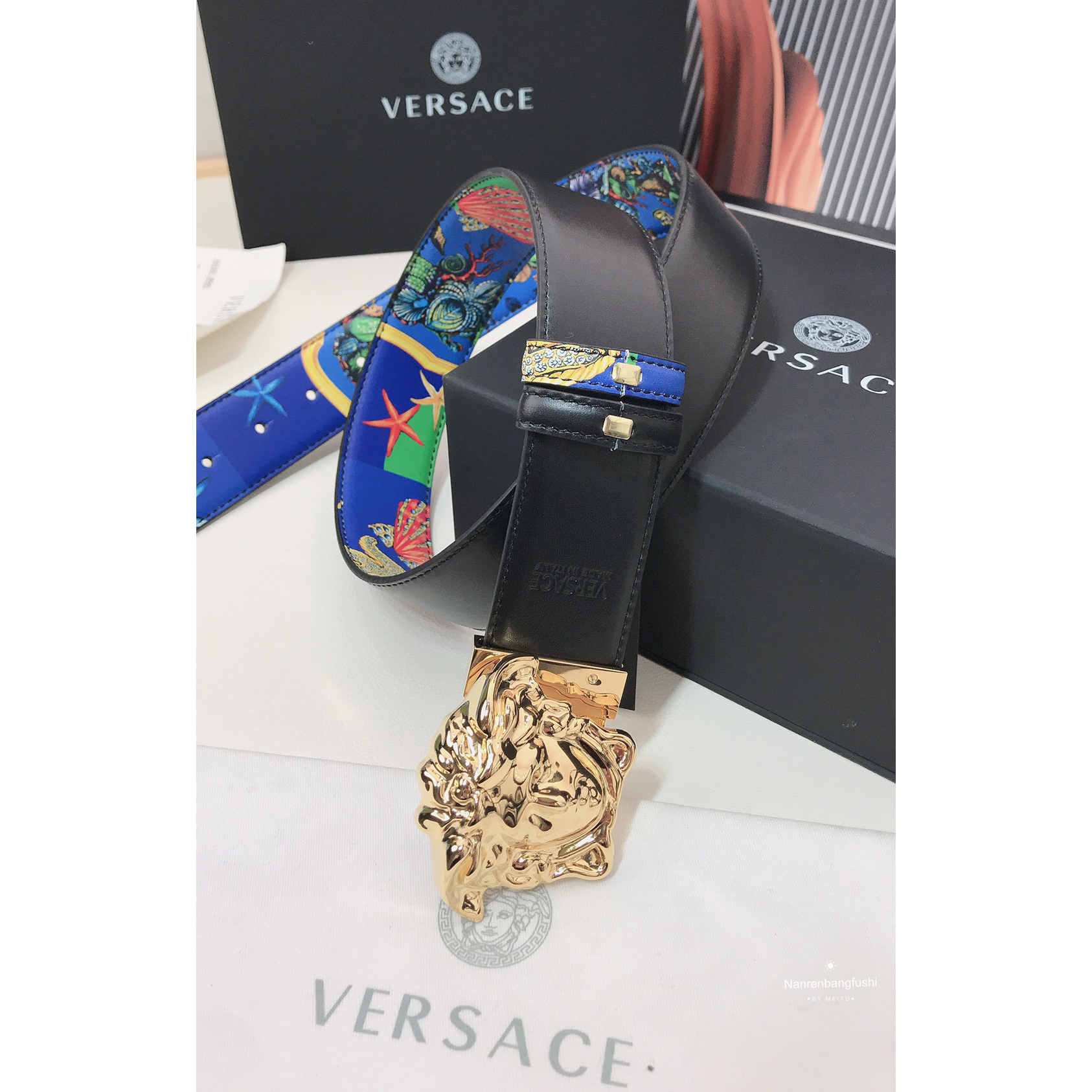 Versace Marine Organism Print 40 MM Belt  - DesignerGu