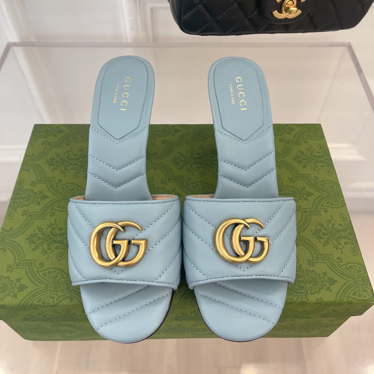 Gucci Women's Double G Slide Sandal With Heel Height Of 7.5cm - DesignerGu