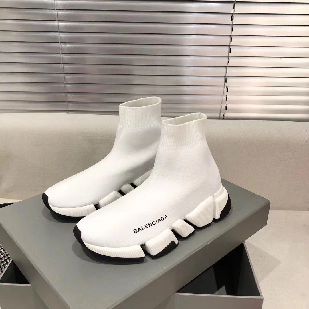 Balenciaga  Speed 2.0 Recycled Knit Sneaker In White/Black - DesignerGu