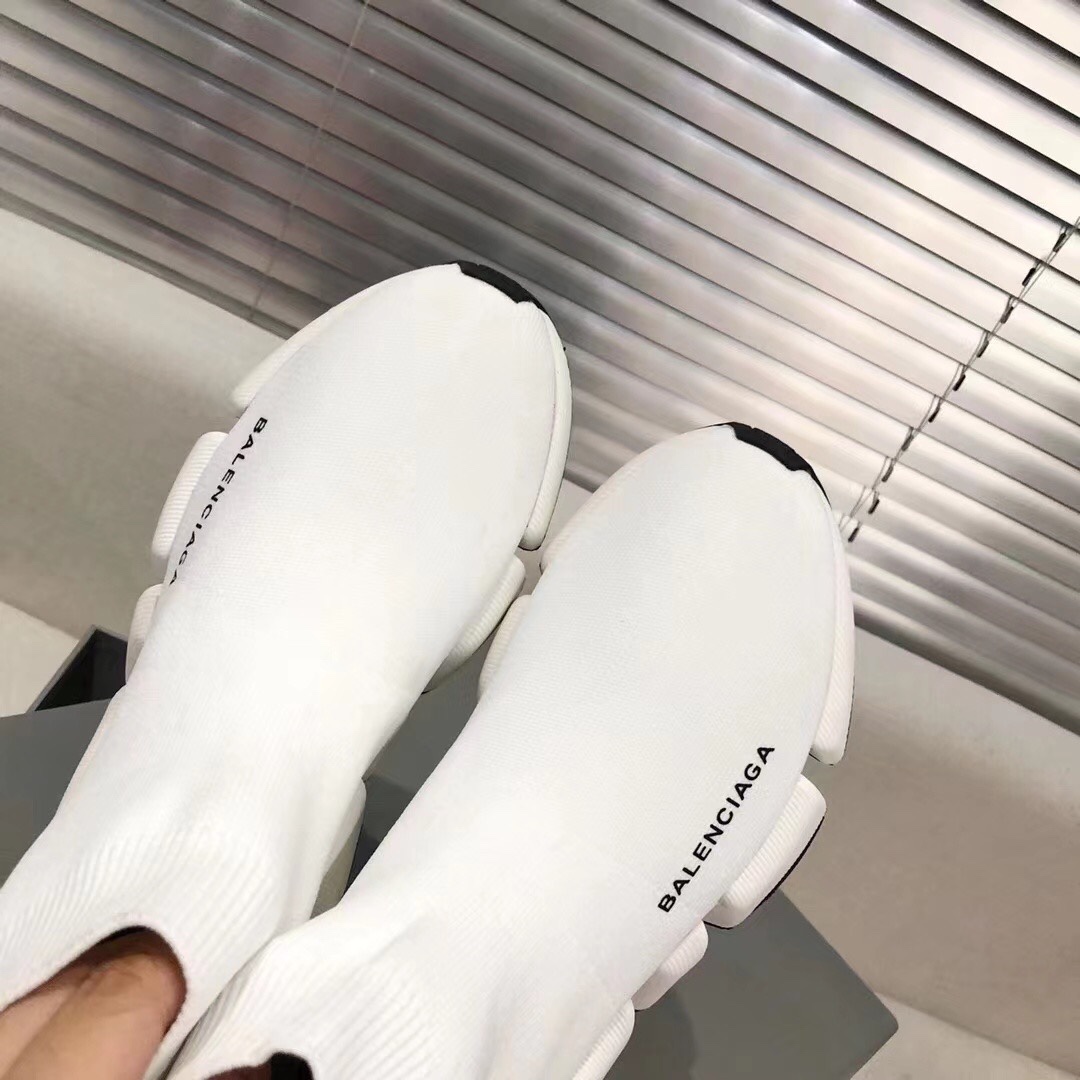 Balenciaga  Speed 2.0 Recycled Knit Sneaker In White/Black - DesignerGu