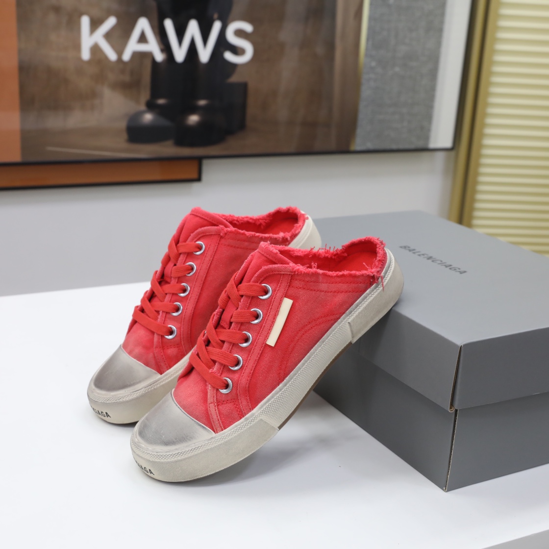 Balenciaga Men's Paris Sneaker Mule In Red - DesignerGu