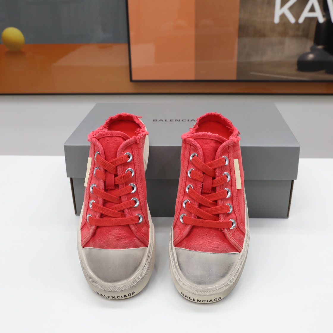 Balenciaga Men's Paris Sneaker Mule In Red - DesignerGu