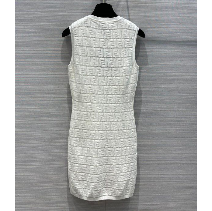 Fendi FF Logo Print Fitted Dress In White - DesignerGu