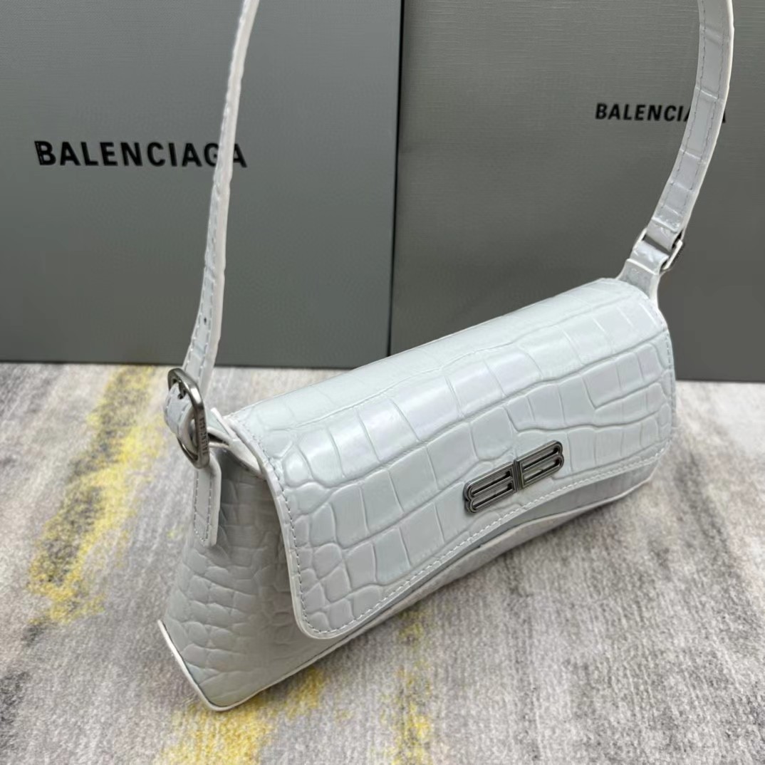 Balenciaga Women's XX Medium Flap Bag Crocodile Embossed In White（27-25.5-4CM） - DesignerGu