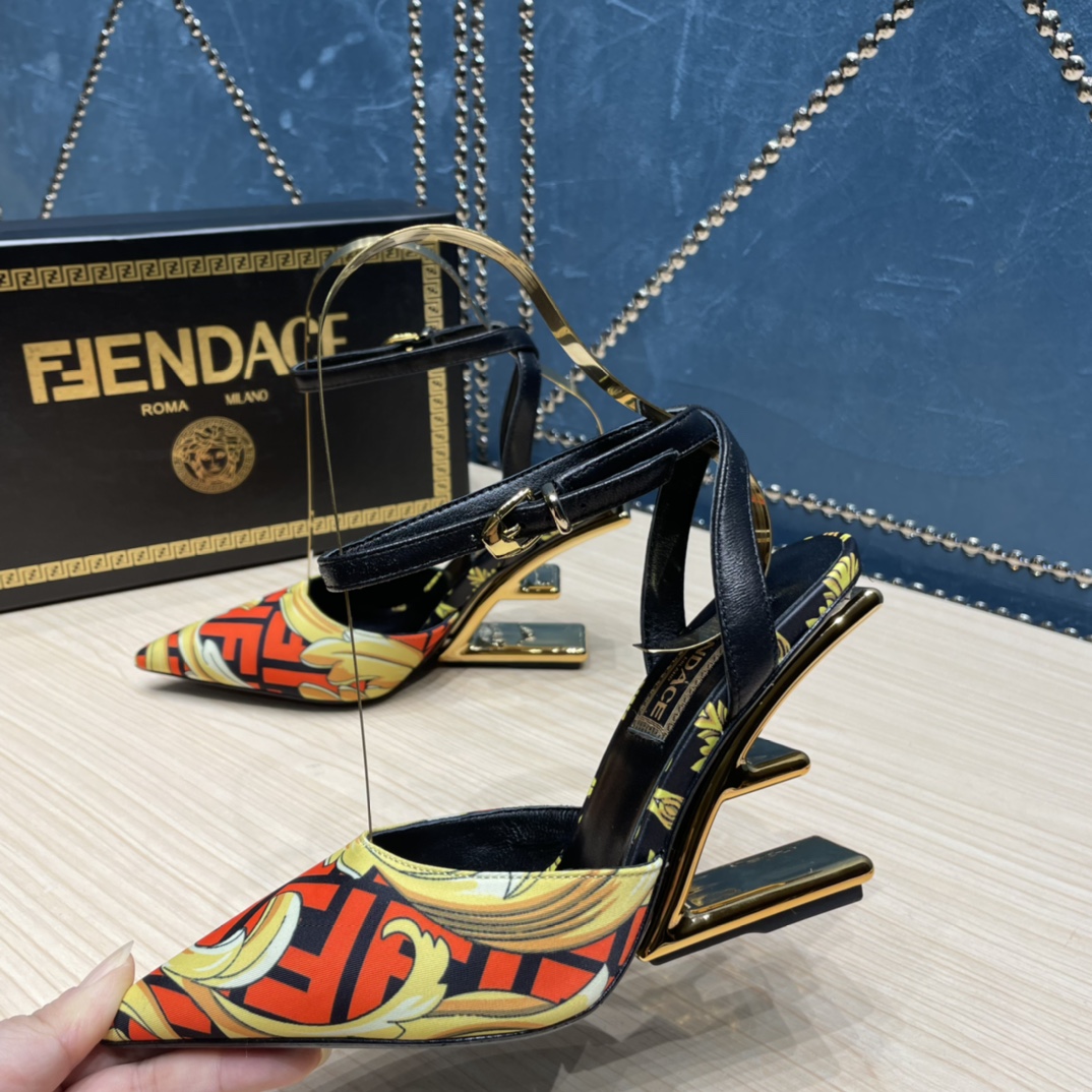 Fendi x Versace Fendace Printed Silk High-Heeled Slingbacks - DesignerGu