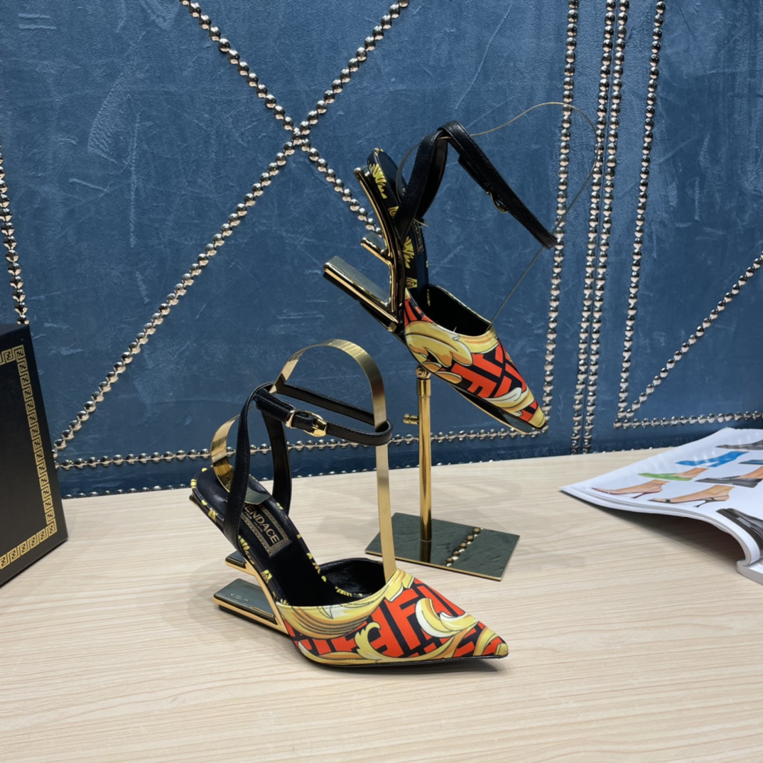 Fendi x Versace Fendace Printed Silk High-Heeled Slingbacks - DesignerGu