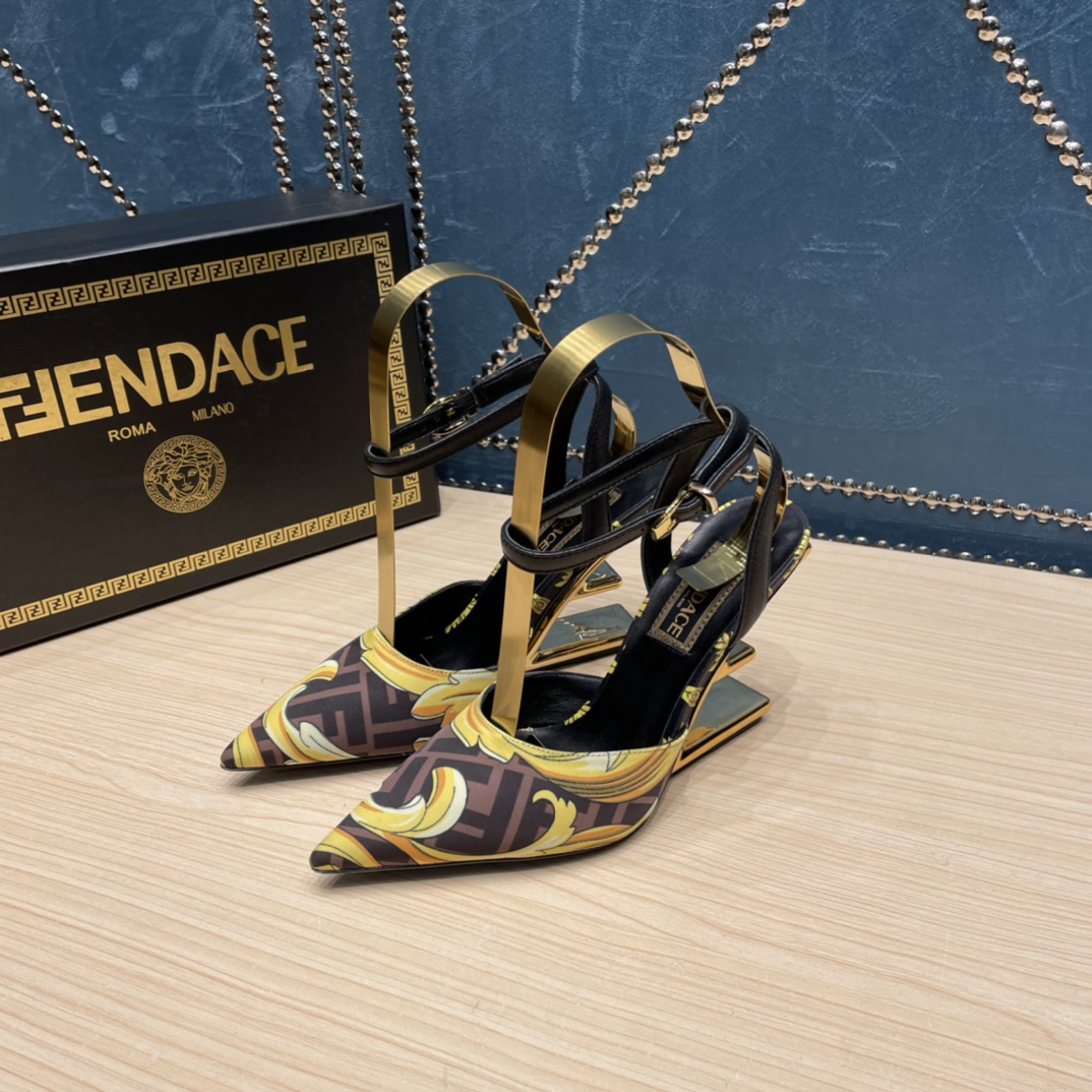 Fendi x Versace Fendace Printed Silk High-Heeled Slingbacks - DesignerGu