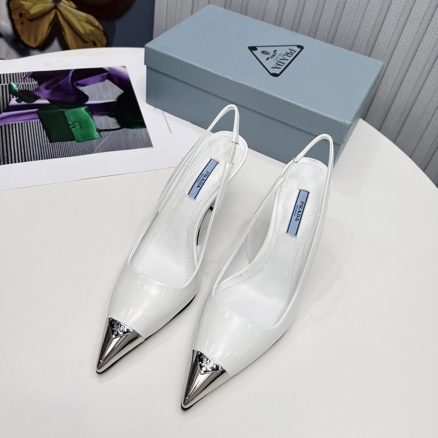 Prada Brushed Leather Slingback Pumps  - DesignerGu