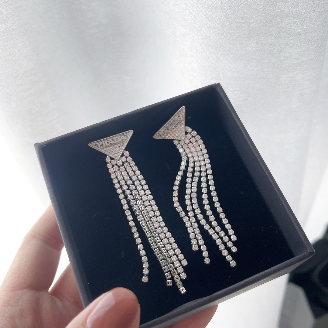 Prada Crystal Logo Jewels Zirconia Earrings - DesignerGu