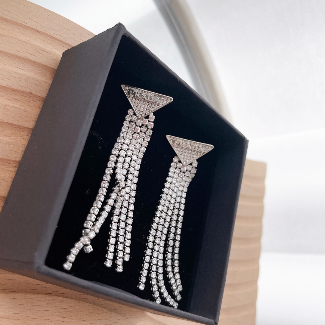 Prada Crystal Logo Jewels Zirconia Earrings - DesignerGu