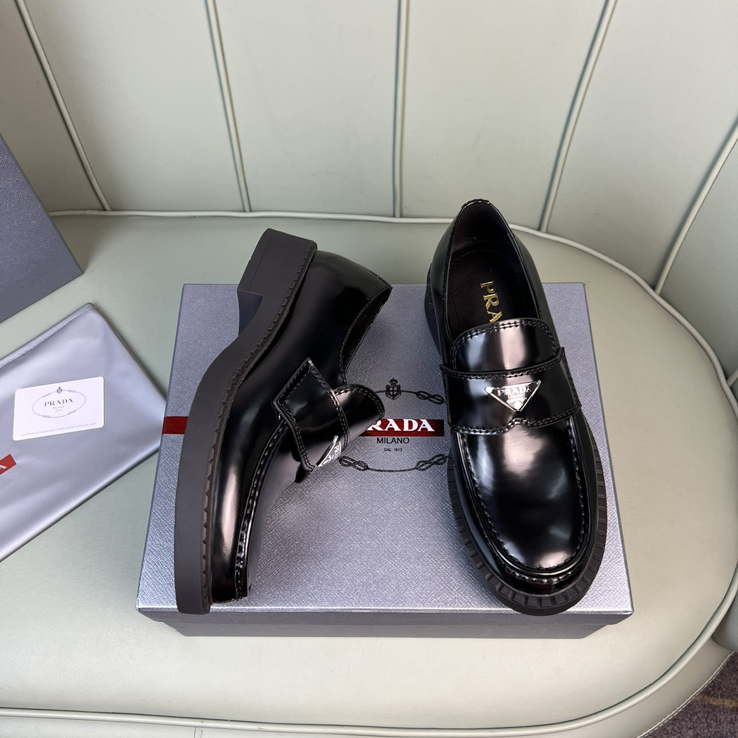 Prada Chocolate Sharp Brushed Leather Pointed Loafers - DesignerGu