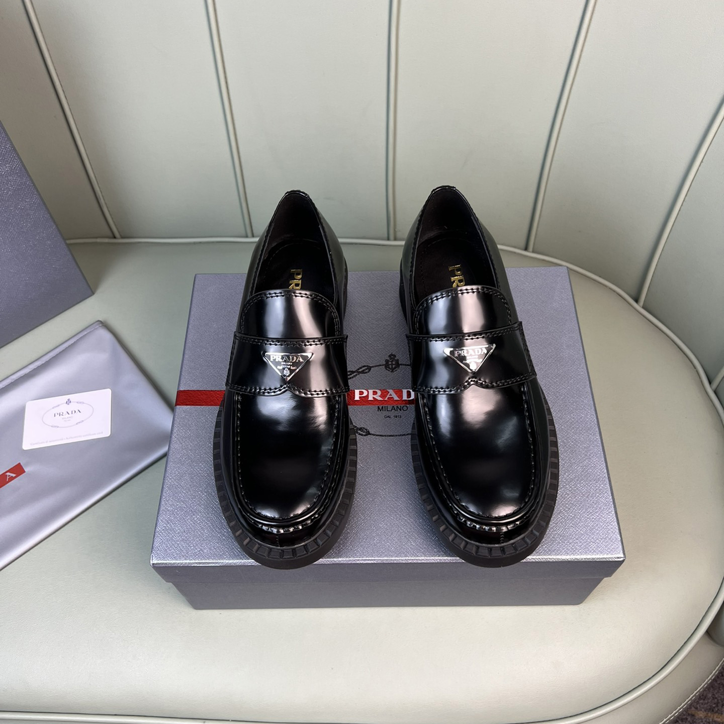 Prada Chocolate Sharp Brushed Leather Pointed Loafers - DesignerGu