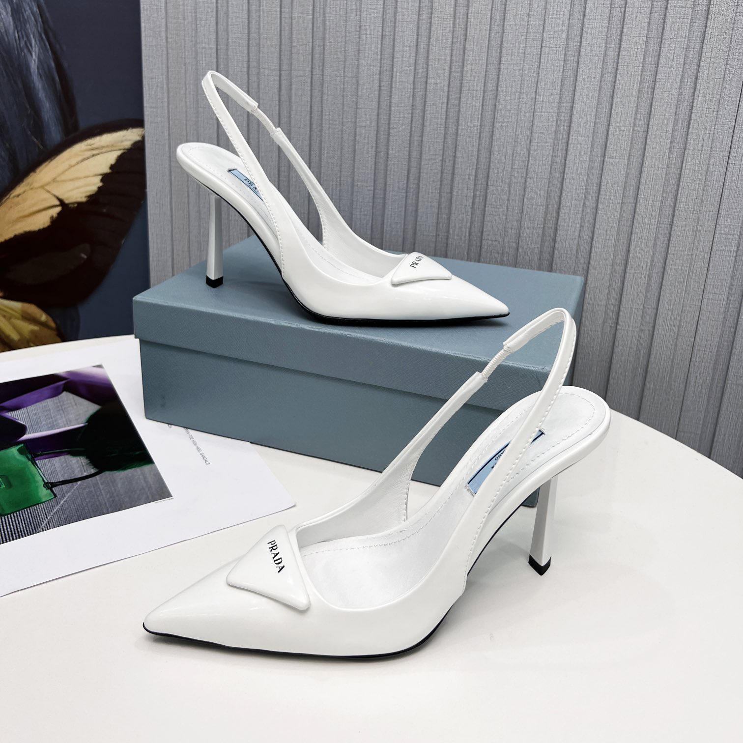 Prada Brushed Leather Slingback Pumps In White - DesignerGu