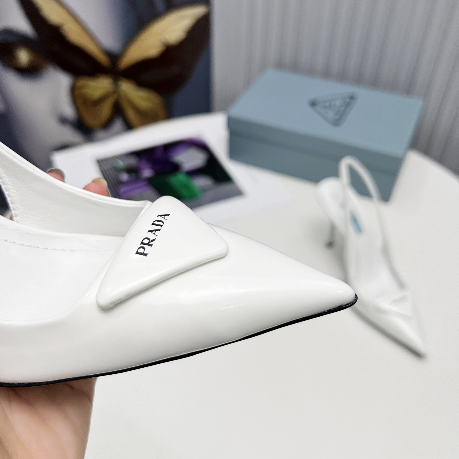 Prada Brushed Leather Slingback Pumps In White - DesignerGu