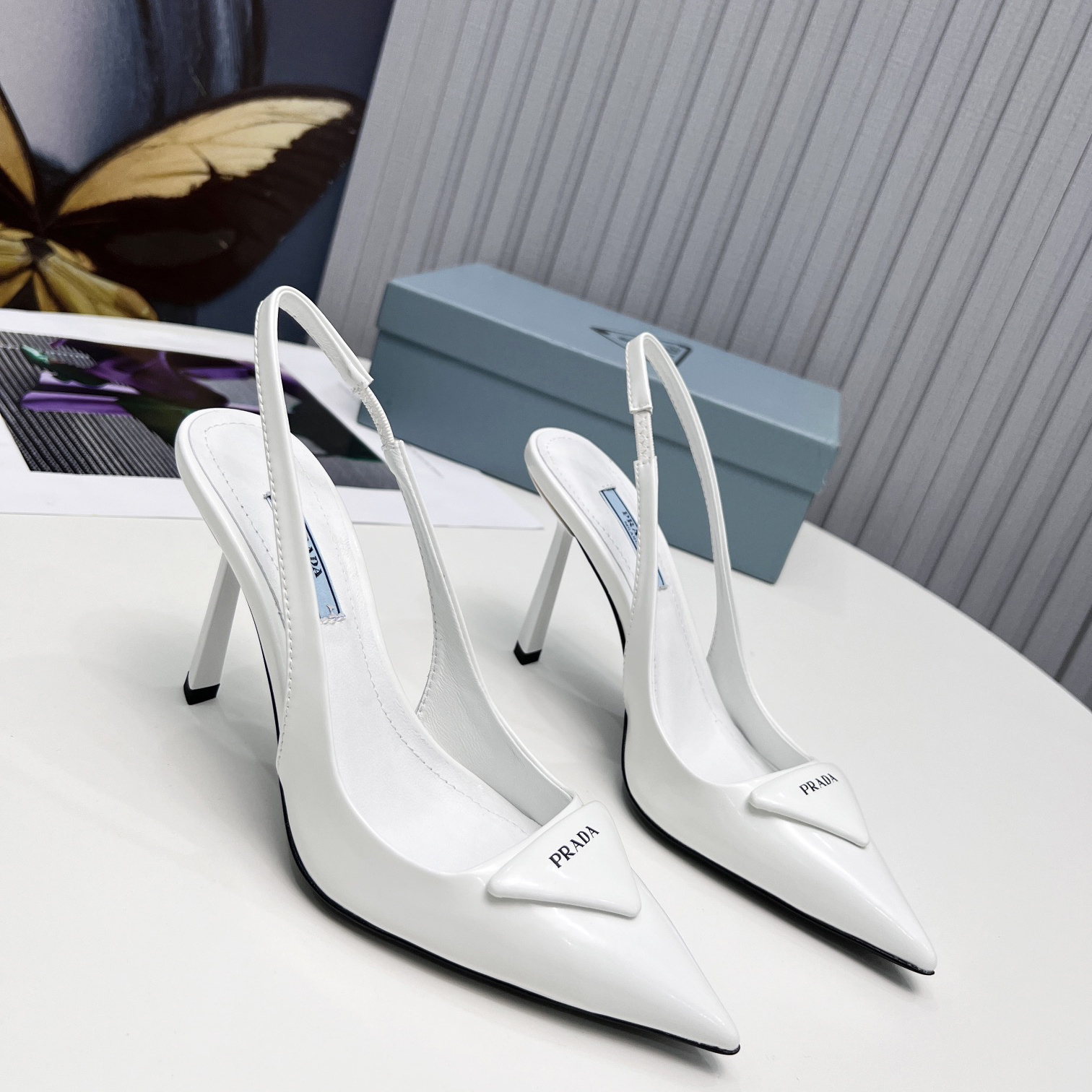 Prada Brushed Leather Slingback Pumps In White - DesignerGu