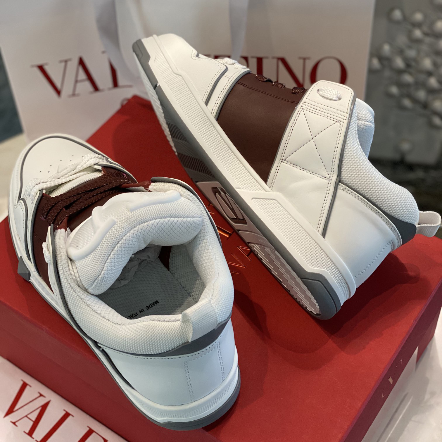 Valenti Open Skate Calfskin And Fabric Sneaker In White/Rubin - DesignerGu