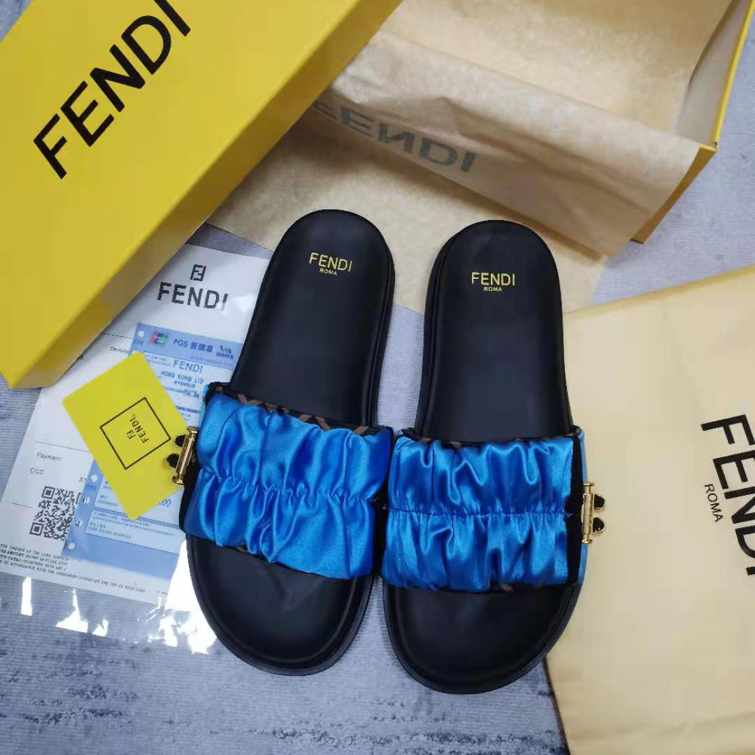 Fendi Fendi Feel Blue Satin Slides - DesignerGu