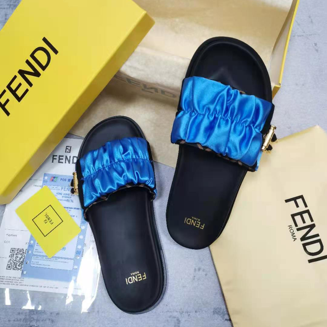 Fendi Fendi Feel Blue Satin Slides - DesignerGu