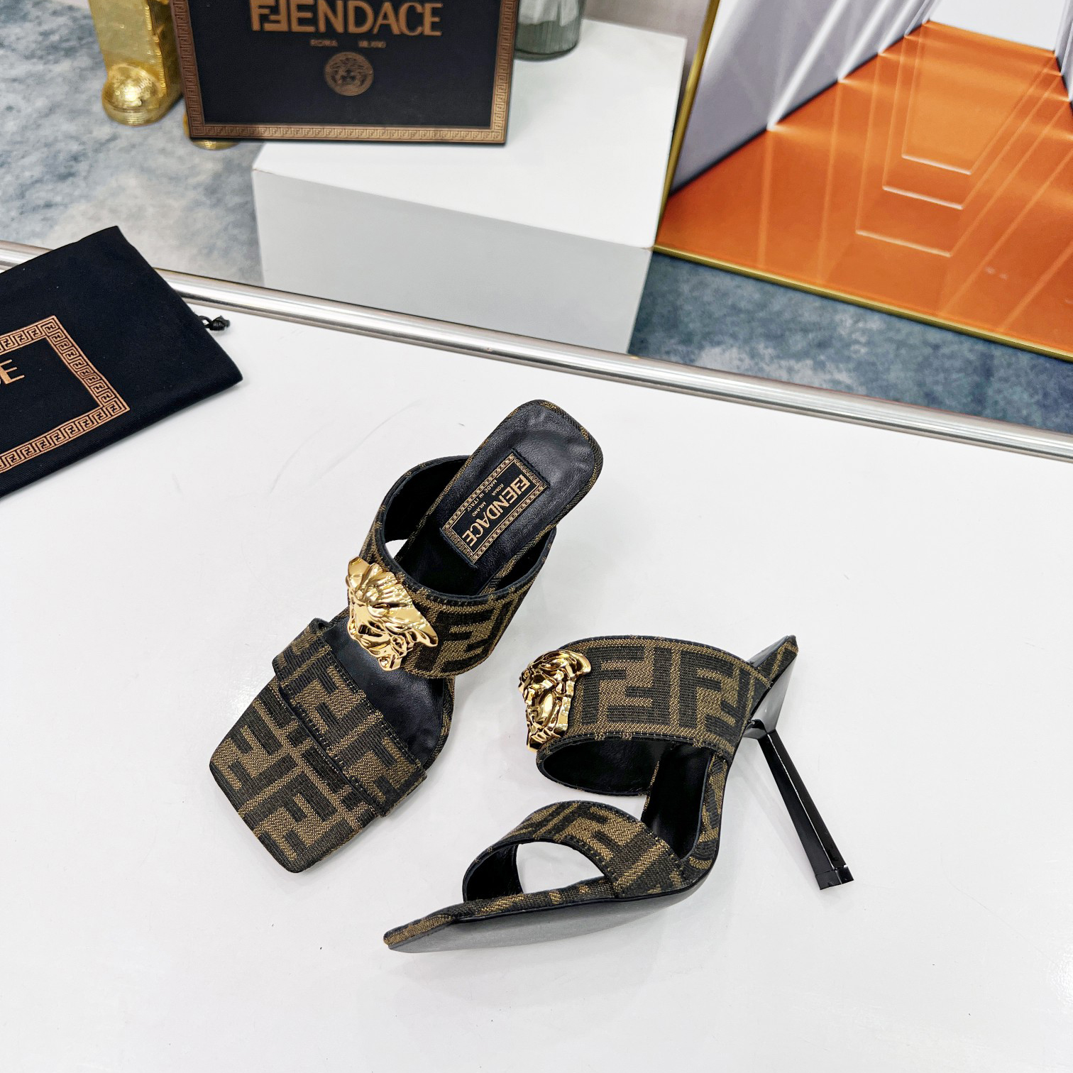 Versace Fendace  FF Jacquard Mules - DesignerGu