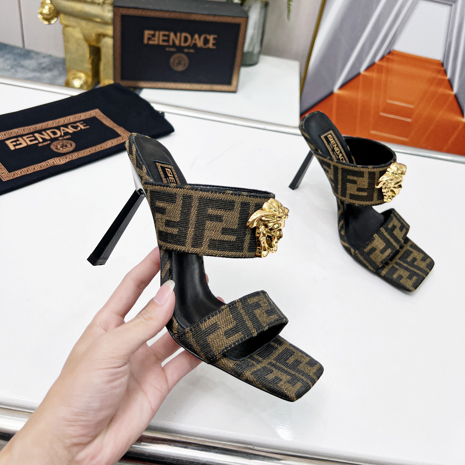 Versace Fendace  FF Jacquard Mules - DesignerGu