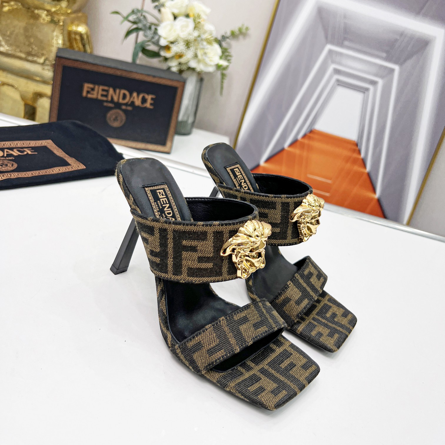 Versace Fendace  FF Jacquard Mules - DesignerGu