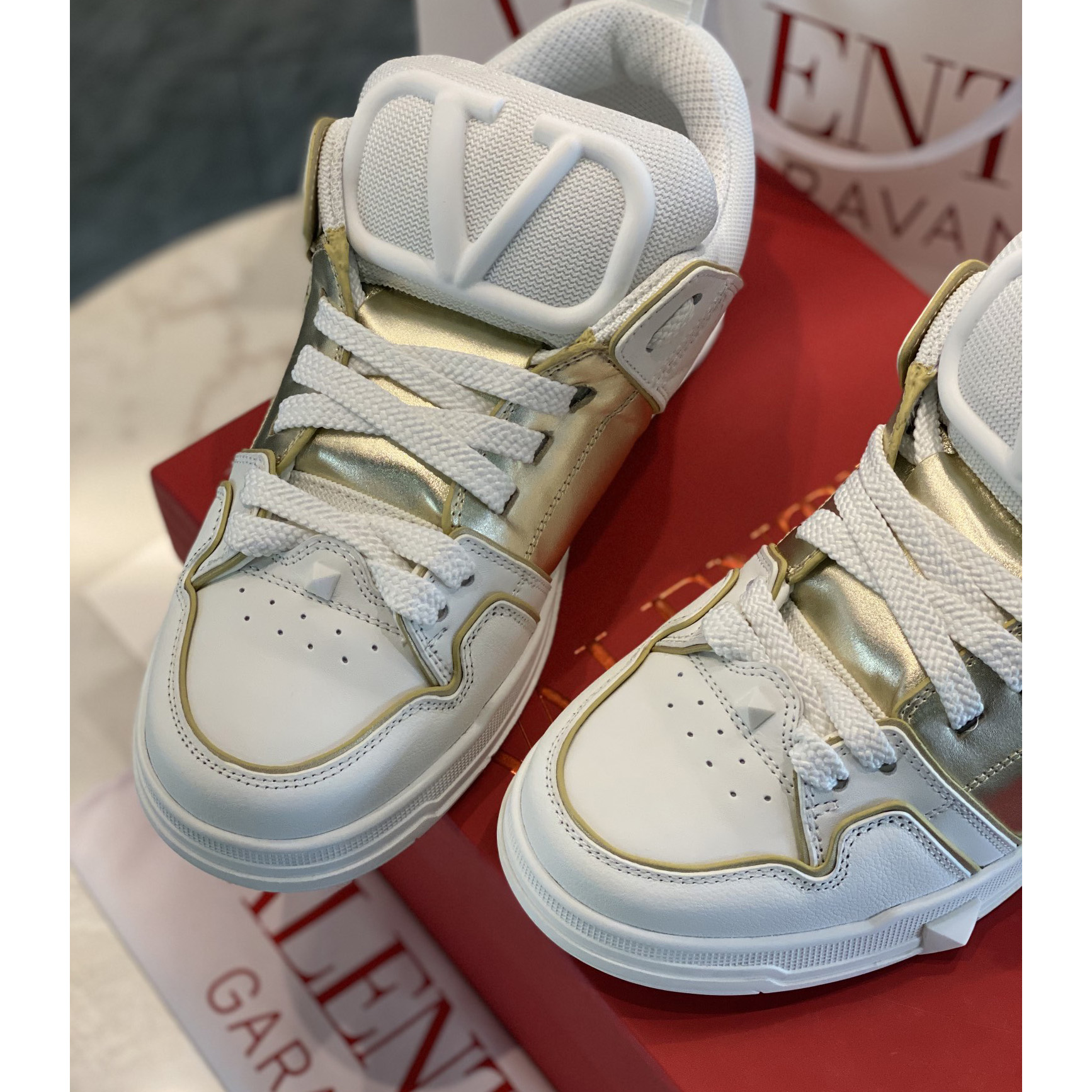 Valenti Open Skate Calfskin And Fabric Sneaker  - DesignerGu